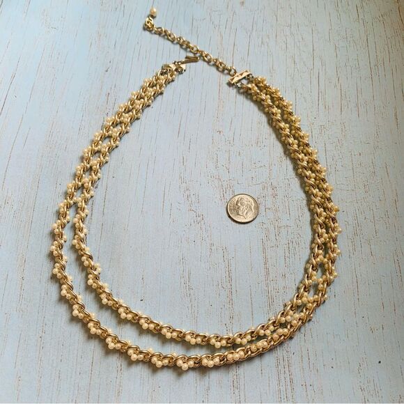 VTG Gold Double Strand Seed Bead Chain Necklace - Picture 1 of 3